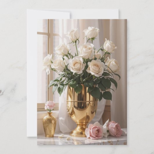 Elke gelegenheid Rose Bouquet gouden vaas in zonli Feestdagenkaart (Voorkant)