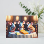 Elke gelegenheid Uitnodiging Muisfamilie aan tafel (Staand voorkant)