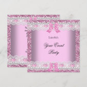 Elke Glitter Pink Lace Heart Silver Kaart (Voorkant / Achterkant)