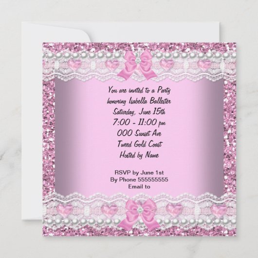 Elke Glitter Pink Lace Heart Silver Kaart (Achterkant)