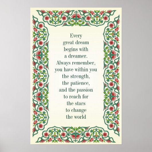 Elke grote droom begint met een dromer QUOTE Poster (Voorkant)