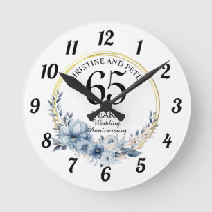 Elke Huwelijk (65) Elegant Blauw Bloemmotief Jubil Ronde Klok