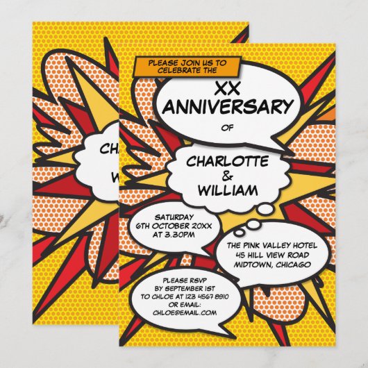 Elke huwelijksverjaardag Leuk Retro stripboek Kaart (Voorkant / Achterkant)