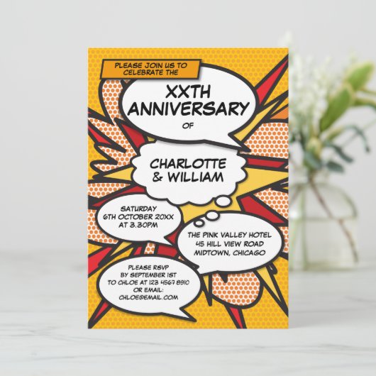 Elke huwelijksverjaardag Leuk Retro stripboek Kaart (Staand voorkant)