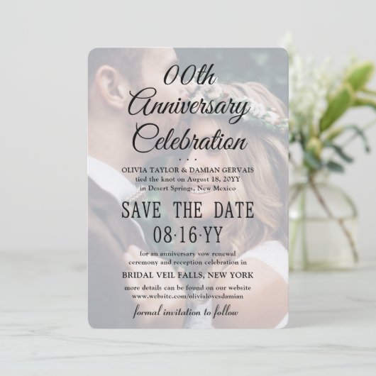 ELKE Jubileum 2 Foto Elegant Schrift Overlay Save The Date (Staand voorkant)