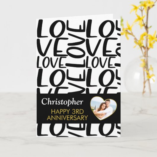 Elke Jubileum Black Love Text Heart Foto Kaart (Gele Bloem)