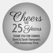 ELKE Jubileum Cheers Zwart en Zilver Nep Folie Ronde Sticker (Voorkant)