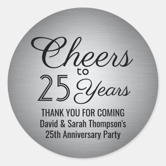 ELKE Jubileum Gelukwensen Zwart en Zilver Nep Foli Ronde Sticker (Voorkant)