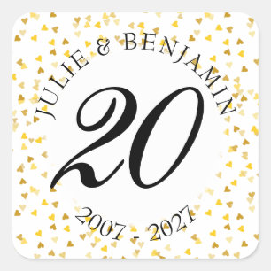 Elke jubileum gouden harten confetti vierkante sticker