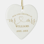 Elke Jubileum kerst Mr. Mrs. Gold liefde hart Keramisch Ornament (Rechts)