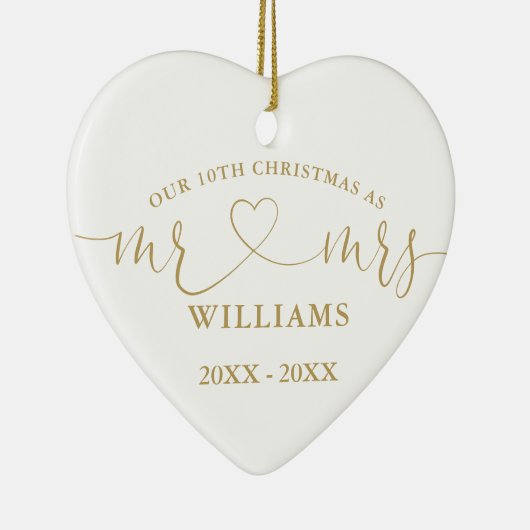 Elke Jubileum kerst Mr. Mrs. Gold liefde hart Keramisch Ornament (Rechts)