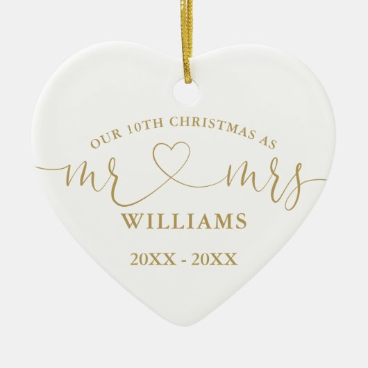 Elke Jubileum kerst Mr. Mrs. Gold liefde hart Keramisch Ornament (Voorkant)
