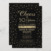 ELKE Jubileum Proost Zwart & Goud Confetti Party Kaart (Voorkant / Achterkant)