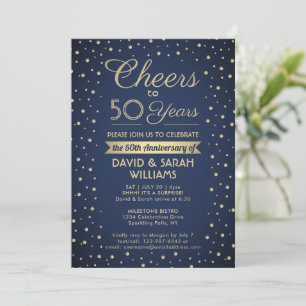 ELKE Jubileum Wensen Navy Blauwe en Gouden Confett Kaart