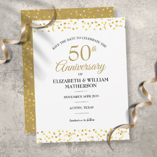 Elke jubileumjaar gouden harten save the date aankondigingskaart