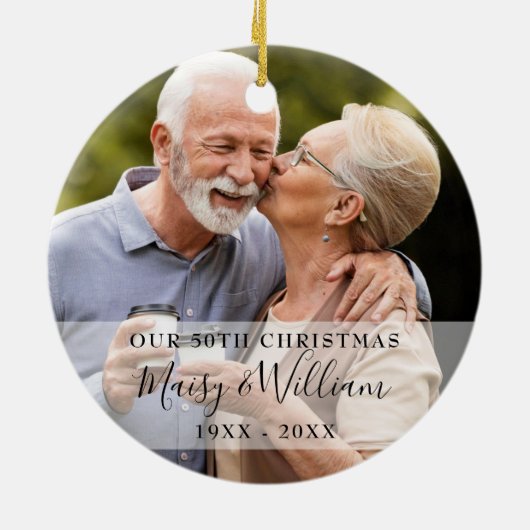 Elke jubileumjaar Kerst Huwelijk 2 Foto Keramisch Ornament (Achterkant)