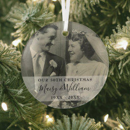 Elke jubileumjaar Kerst Huwelijk Foto Glas Ornament