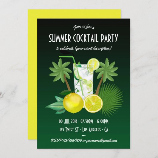 Elke keer dat een zomercocktails wordt uitgenodigd kaart (Voorkant / Achterkant)