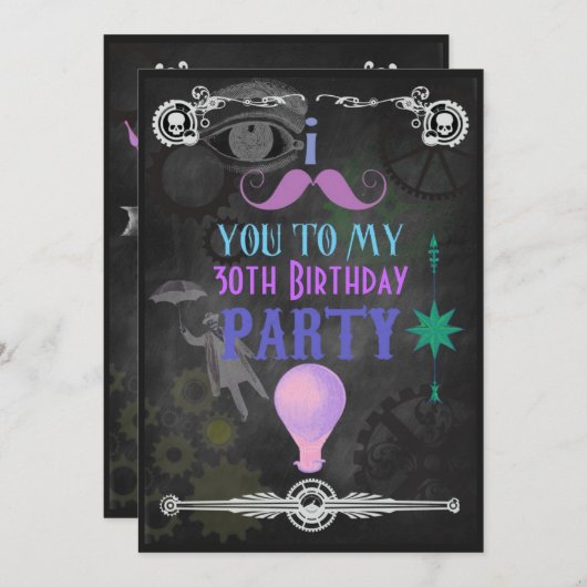 Elke keer dat Steampunk Chalkboard Party wordt uit Kaart (Voorkant / Achterkant)