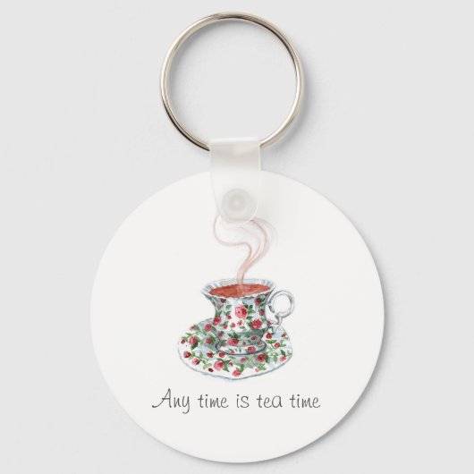 Elke keer is de theetijd. Tea slogan rozen Sleutelhanger (Voorkant)