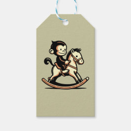 Elke kleur aap op schommelend paard cadeaulabel