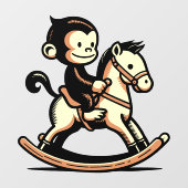 Elke kleur aap op schommelend paard raamsticker (Vel)