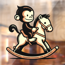 Elke kleur aap op schommelend paard raamsticker