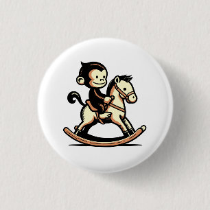 Elke kleur aap op schommelend paard ronde button 3,2 cm