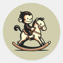 Elke kleur aap op schommelend paard ronde sticker