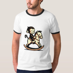 Elke kleur aap op schommelend paard t-shirt