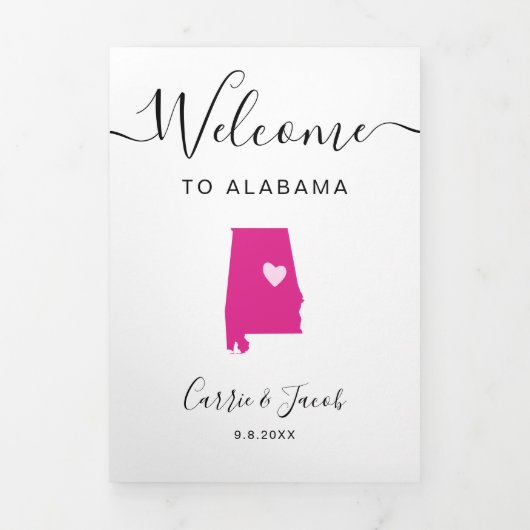 Elke kleur Alabama bruiloft welkom reisroute brief Drieluik Programma (Cover)