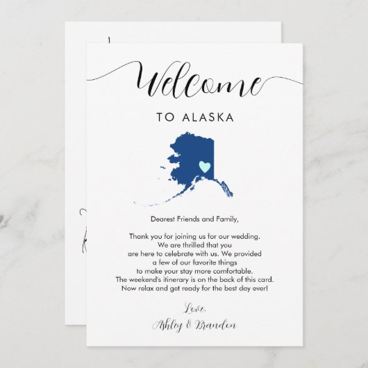 Elke kleur Alaska bruiloft welkomstbrief reisschem (Voorkant / Achterkant)