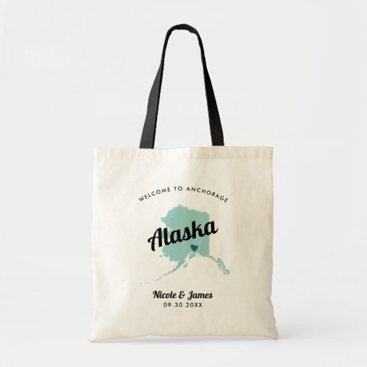 Elke Kleur Alaska Map Wedding Welcome Bag, Tote Bag (Voorkant)
