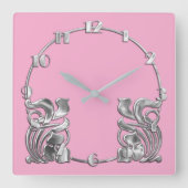 Elke kleur Art Deco Zilver ontwerp Vierkante Klok (Voorkant)