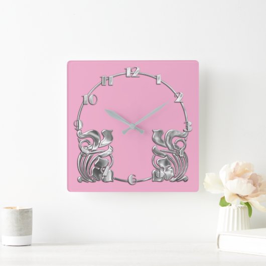 Elke kleur Art Deco Zilver ontwerp Vierkante Klok (Huis)