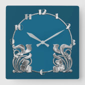 Elke kleur Art Deco Zilver ontwerp Vierkante Klok (Voorkant)