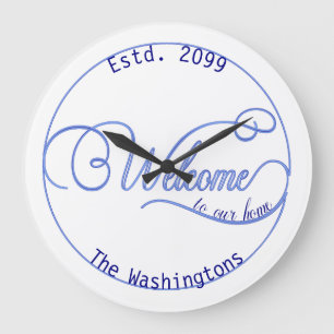 Elke kleur Bkg Welkom bij ons huis Mooi Script Grote Klok