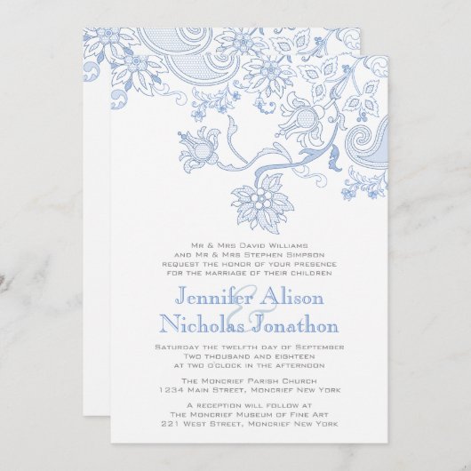 Elke kleur bloemen en gebladerte kant bruiloft uit kaart (Voorkant / Achterkant)