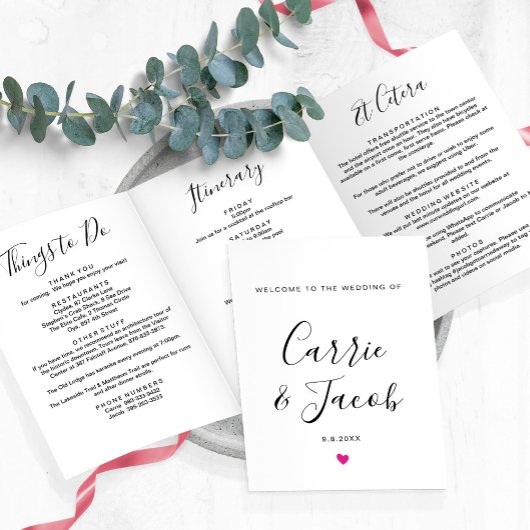 Elke kleur bruiloft tas welkom reisroute brief drieluik programma