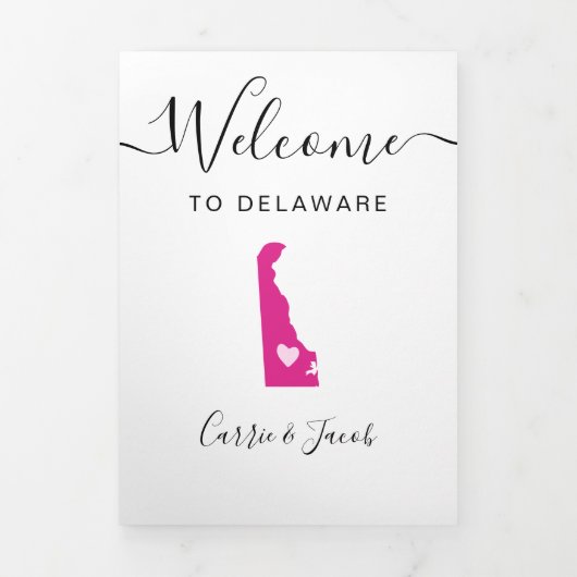 Elke kleur Delaware bruiloft welkomsttas reisschem Drieluik Programma (Cover)