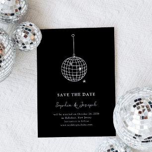 Elke kleur Disco Ball Minimalist Zwart Foto Save The Date