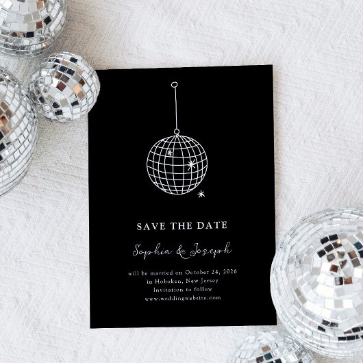 Elke kleur Disco Ball Minimalist Zwart | Foto Save The Date