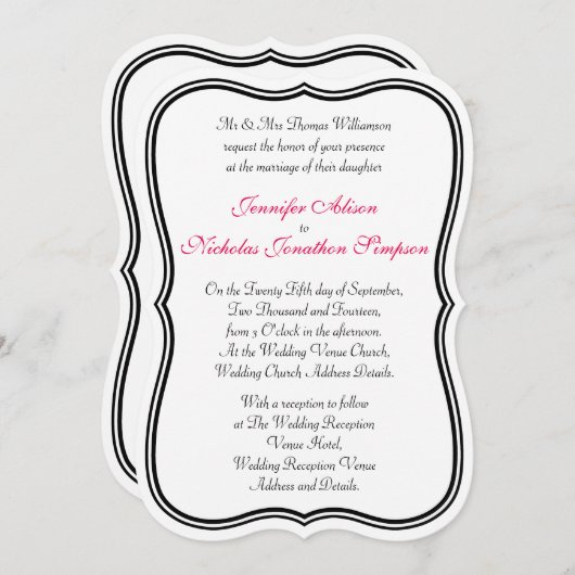 Elke kleur Eenvoudige Dubbele Rand Gevormde Huweli Kaart (Voorkant / Achterkant)