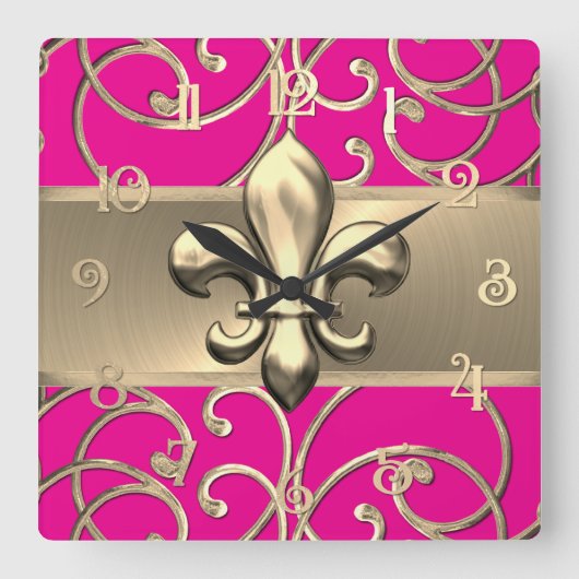 Elke kleur en gouden filigraan wervelingen Fleur d Vierkante Klok (Voorkant)