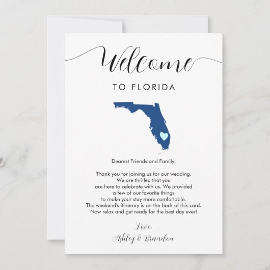 Elke kleur Florida bruiloft welkomstbrief reissche (Voorkant)