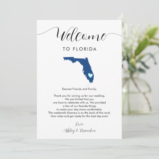 Elke kleur Florida bruiloft welkomstbrief reissche (Staand voorkant)