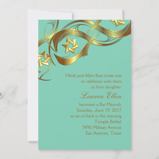 Elke kleur Golden Star Swag Bat Mitzvah Kaart (Voorkant)