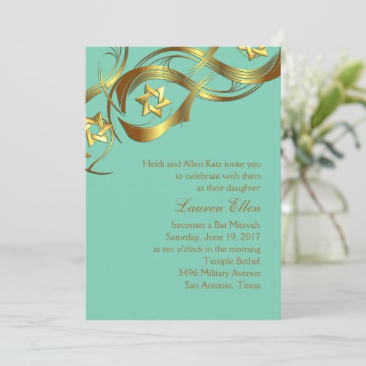 Elke kleur Golden Star Swag Bat Mitzvah Kaart (Staand voorkant)