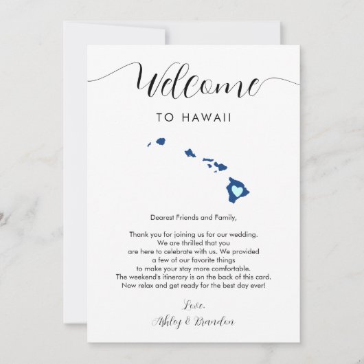Elke kleur Hawaii bruiloft welkomstbrief reisschem (Voorkant)