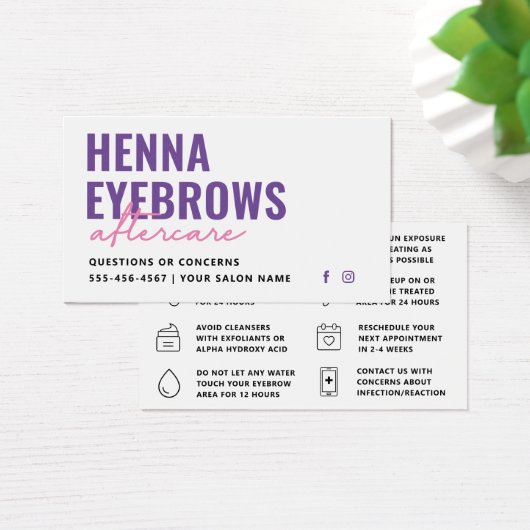 Elke kleur Henna Brows Brows Tint Aftercare Kaart (Bureau)
